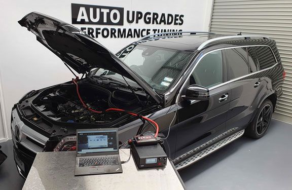 The Mercedes GL350 Bluetec being programmed at AutoUpgrades